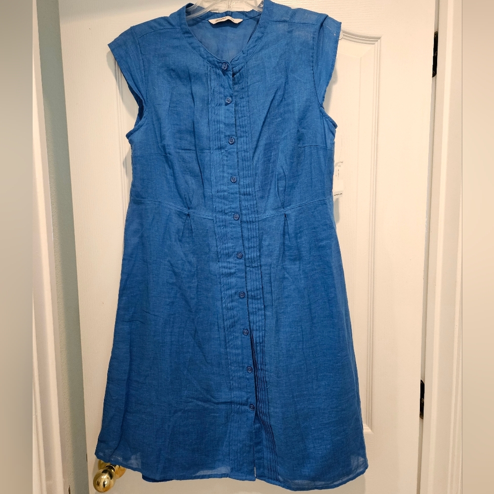 NWT Old Navy women's linen button up dress with attached slip size L